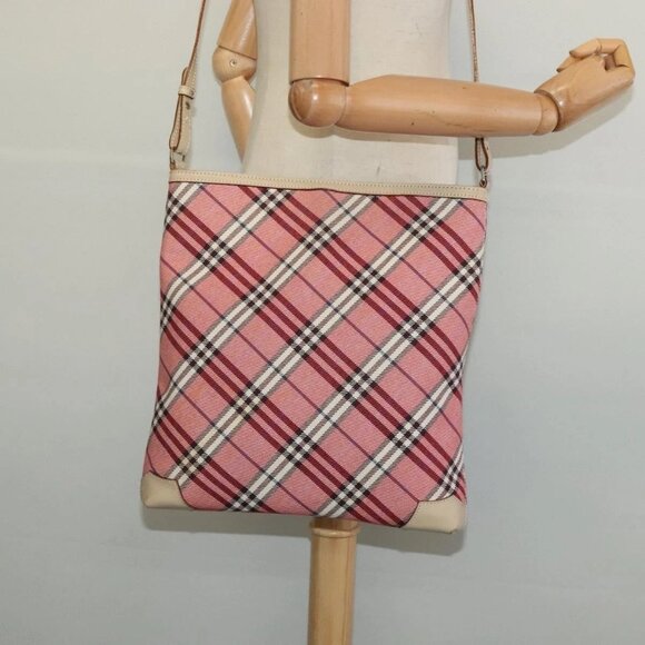 BURBERRY Nova Check Blue Label Shoulder Bag Canvas Leather Pink Auth 137567 - Picture 3 of 16